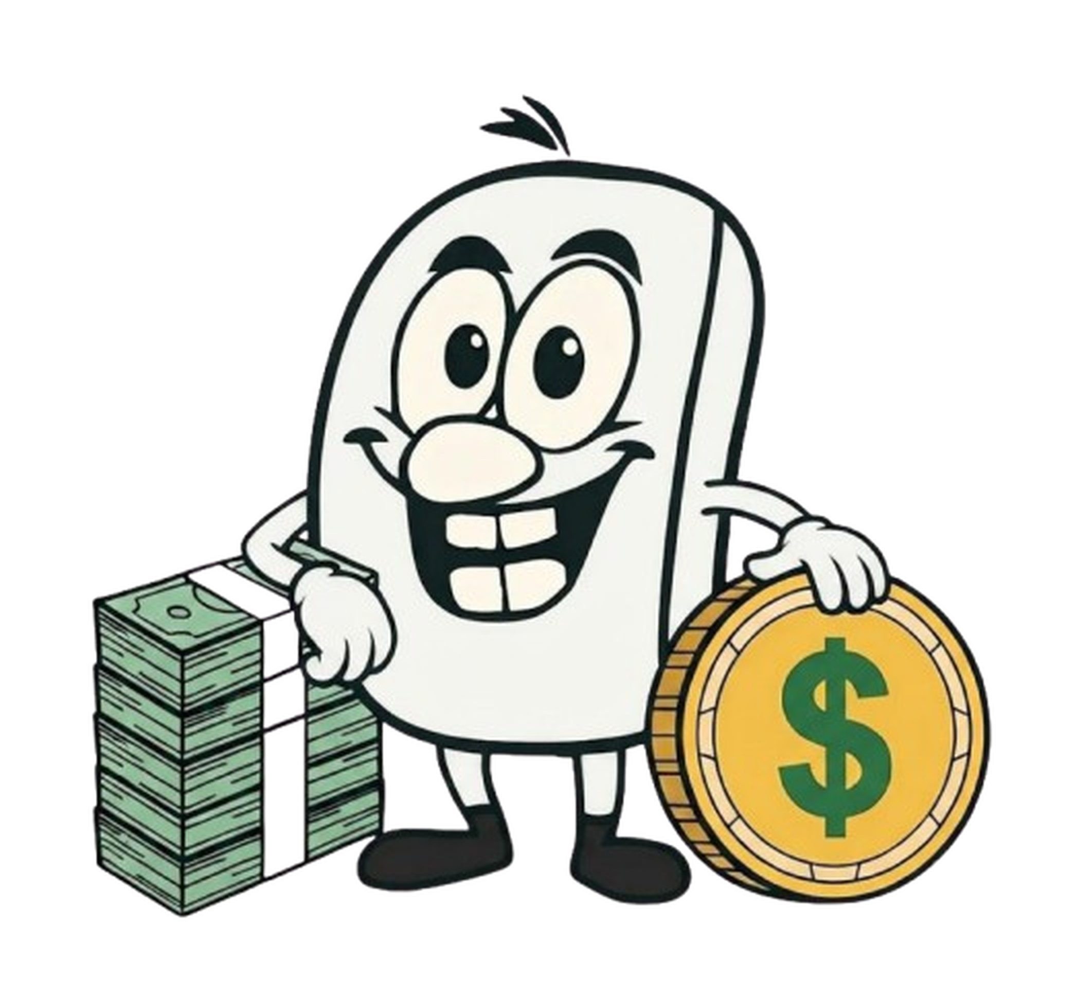 Mascota PlaySpur con un fajo de billetes y una moneda de oro